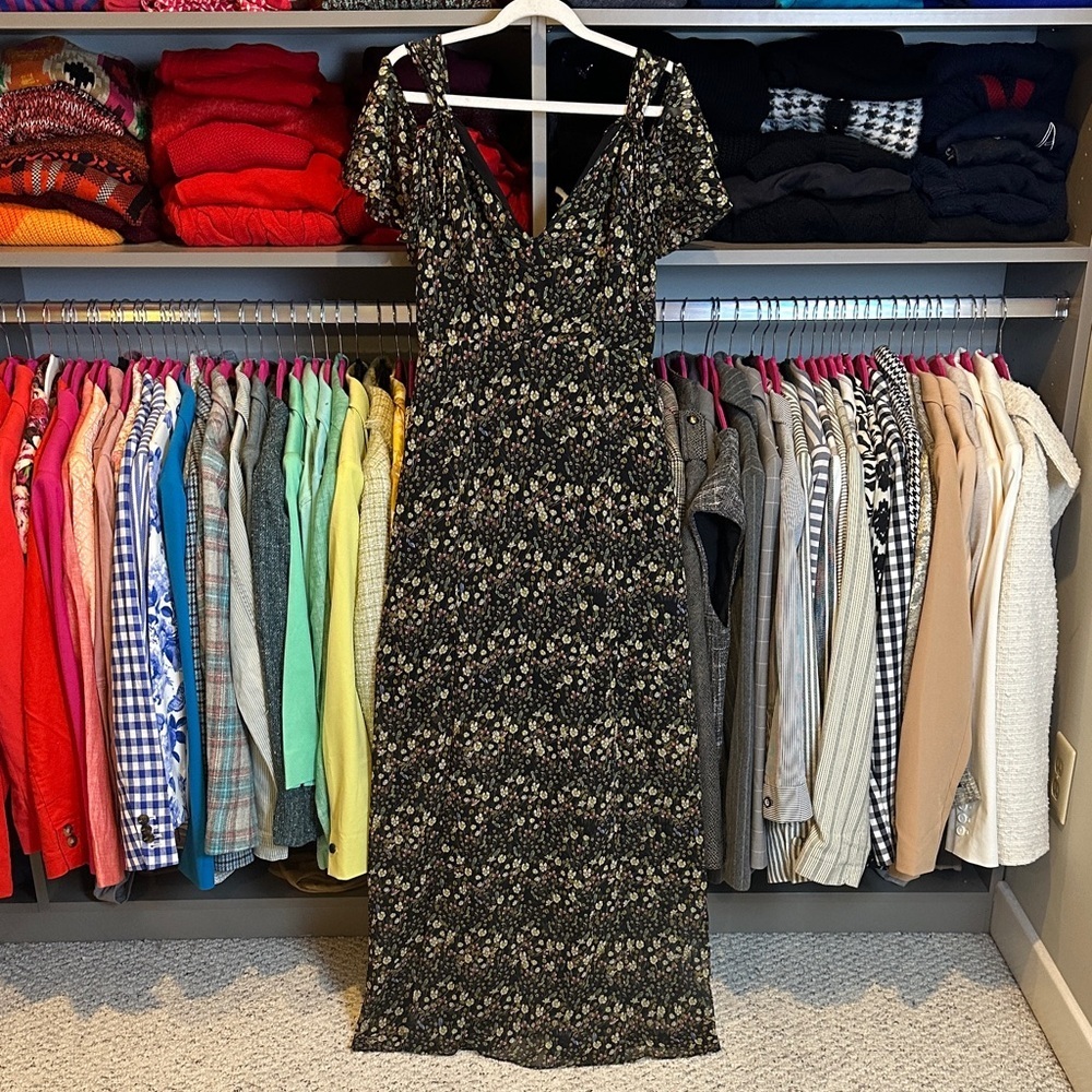 French Connection Black/Multicolor Floral Off The Shoulder Maxi Dress Size 2 Nwt